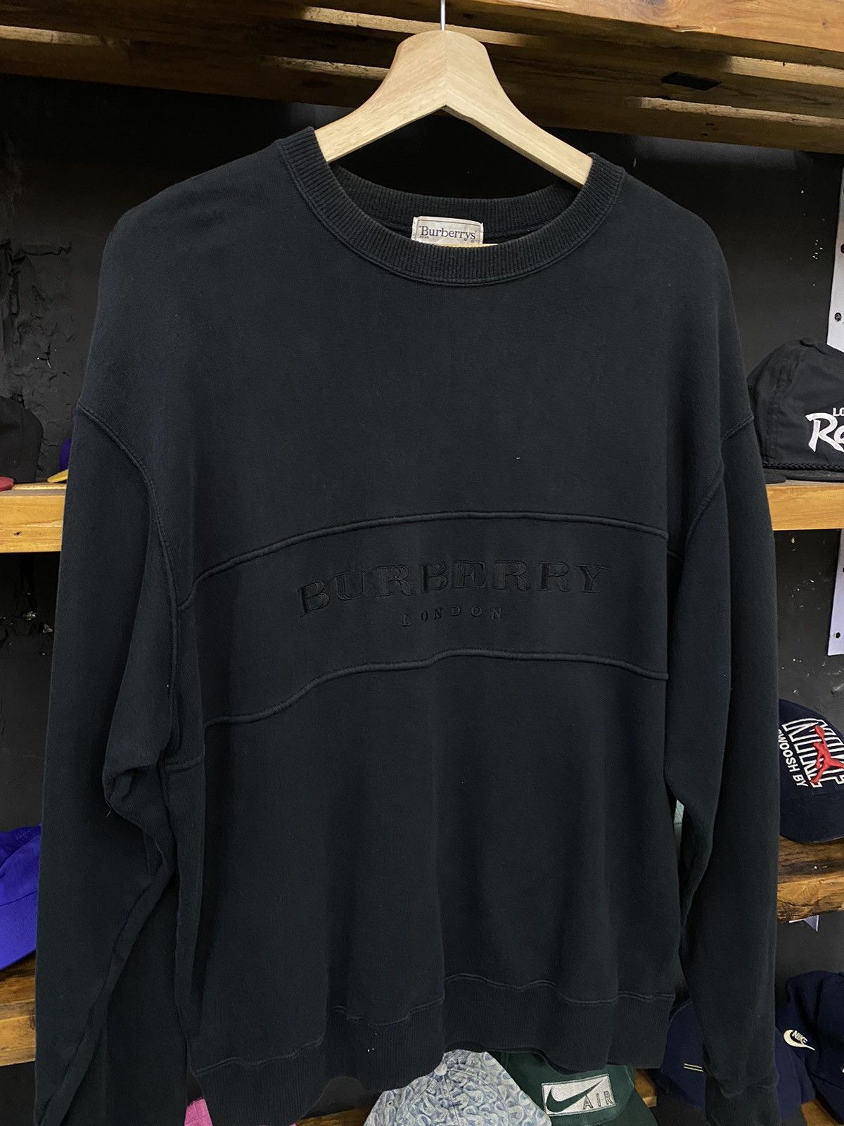 Vintage Burberry Embroidered Black Faded Sweatshirt - 4