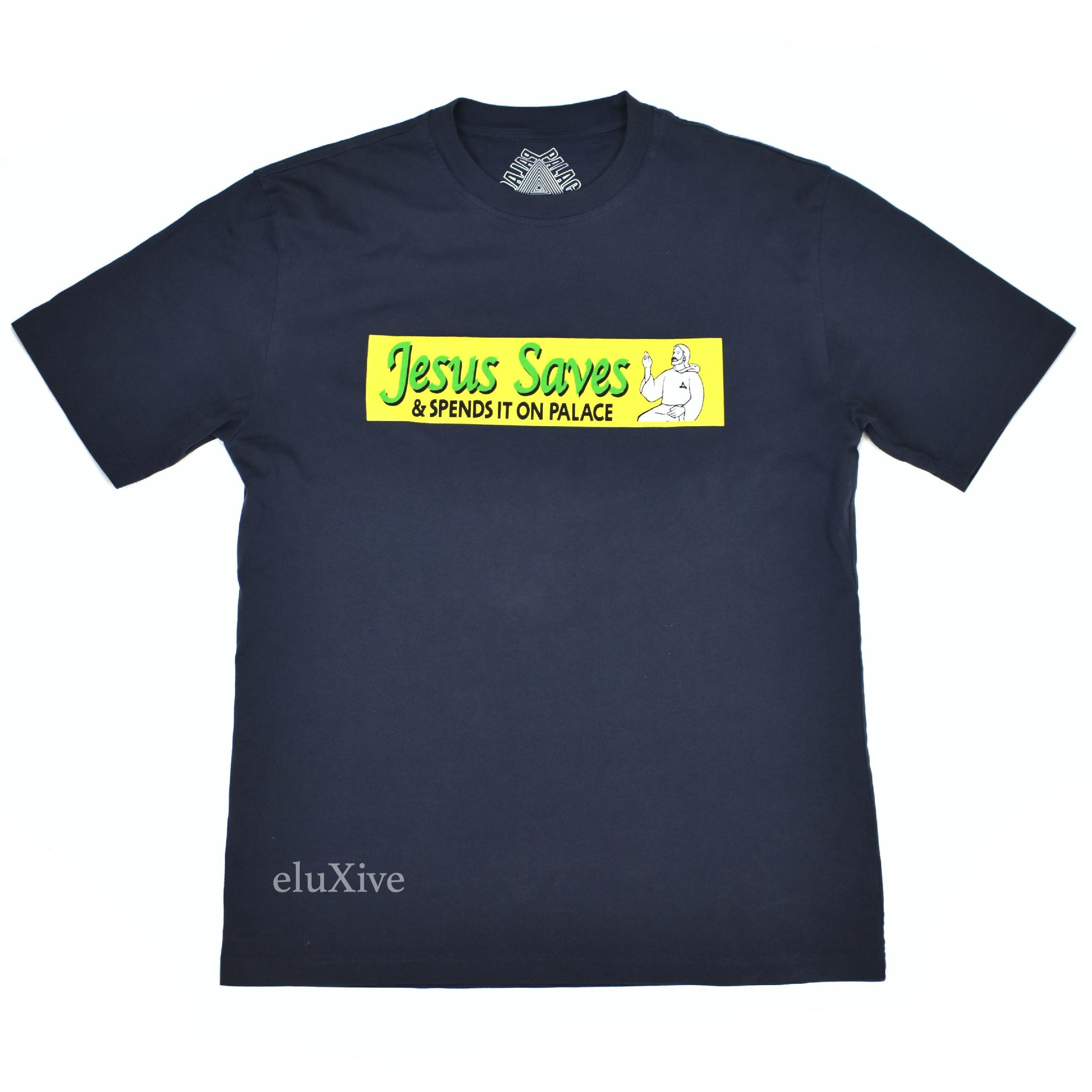 Palace Jesus Saves Tri Ferg Logo T-Shirt Navy SS21 - 1