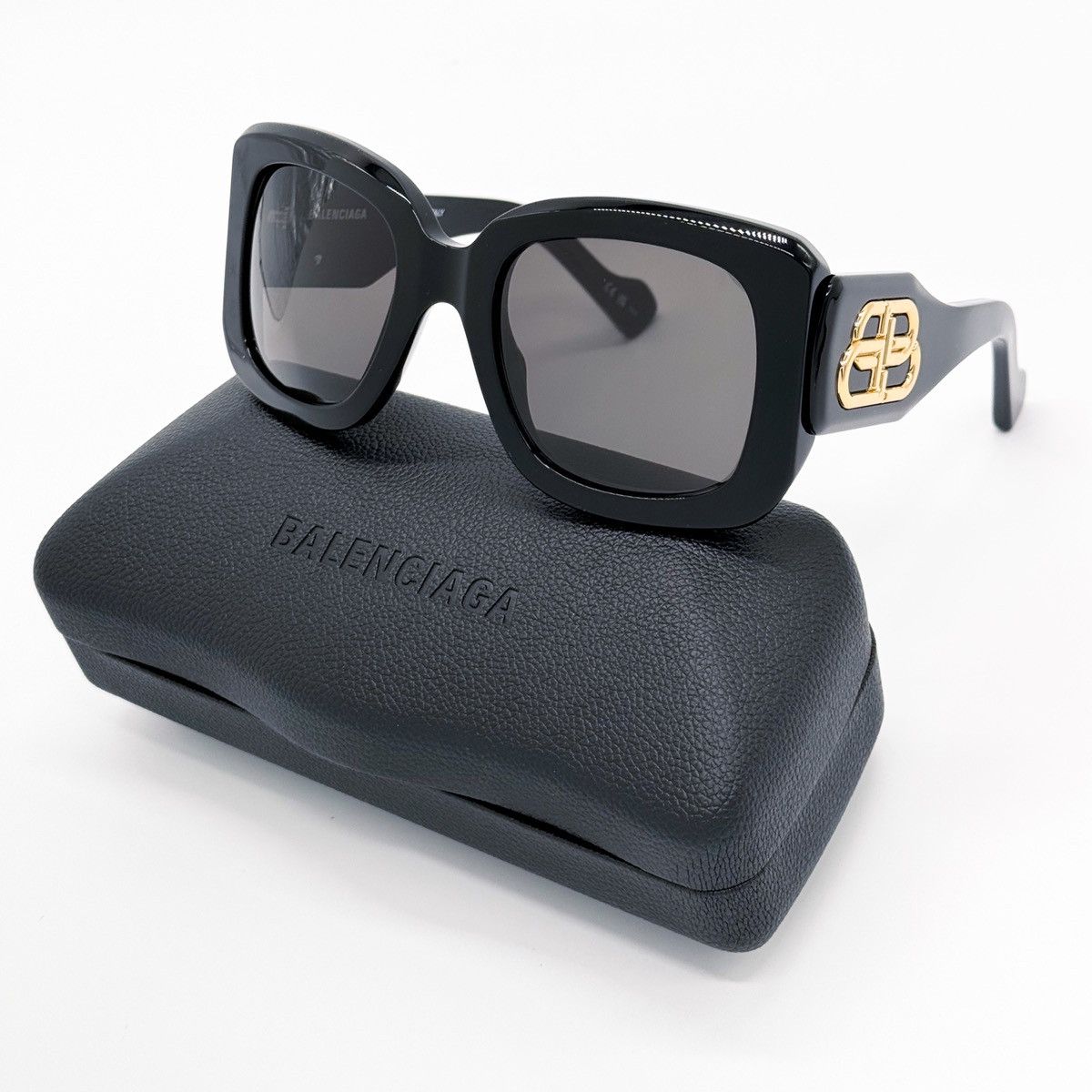 NEW BALENCIAGA BB0069S 001 BLACK SQUARE WOMEN SUNGLASSES - 1