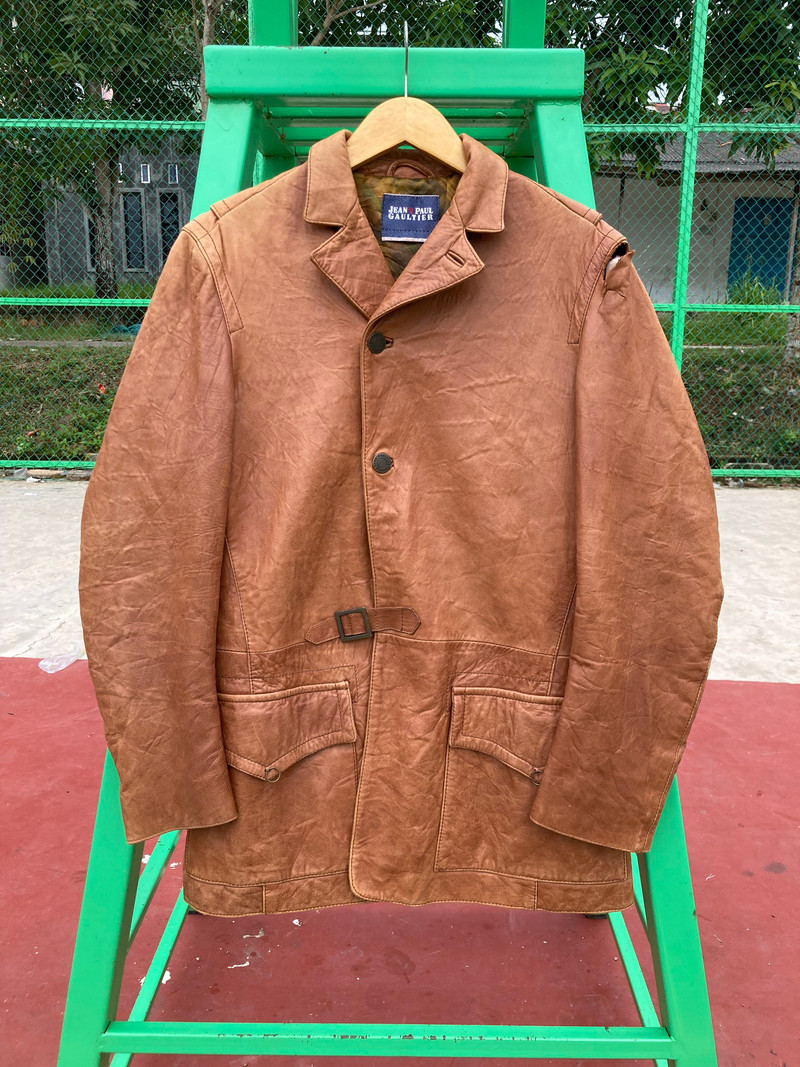 Jean Paul Gaultier Leather Coat Abstract Psychedelic Lining - 1