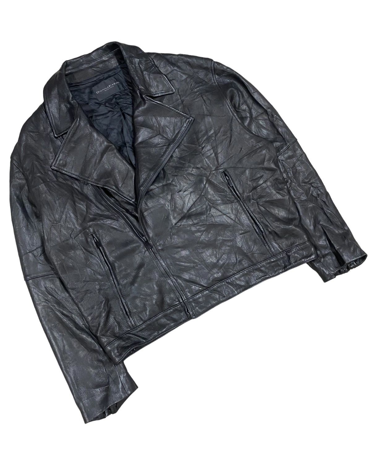 Vtg🌑Donna Karan New York Double Collar Leather Jacket - 9