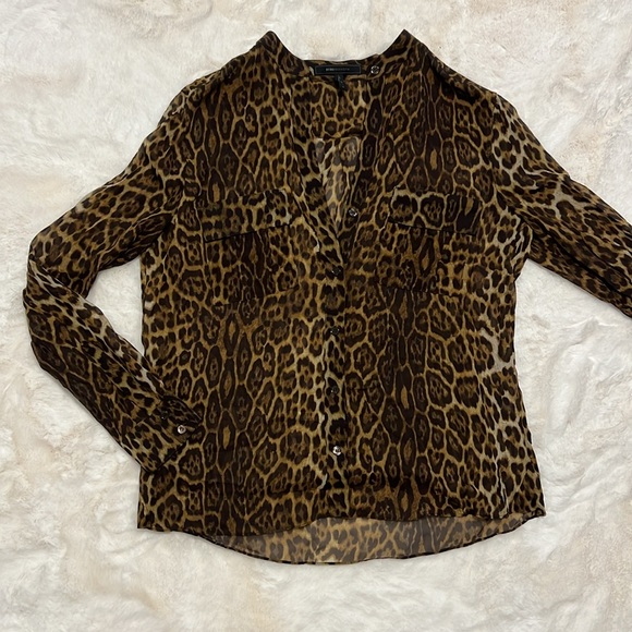 BCBGMaxAzria - BCBG Max Azria Anderson Sheer Silk Animal Cheetah Print Blouse Top - 3