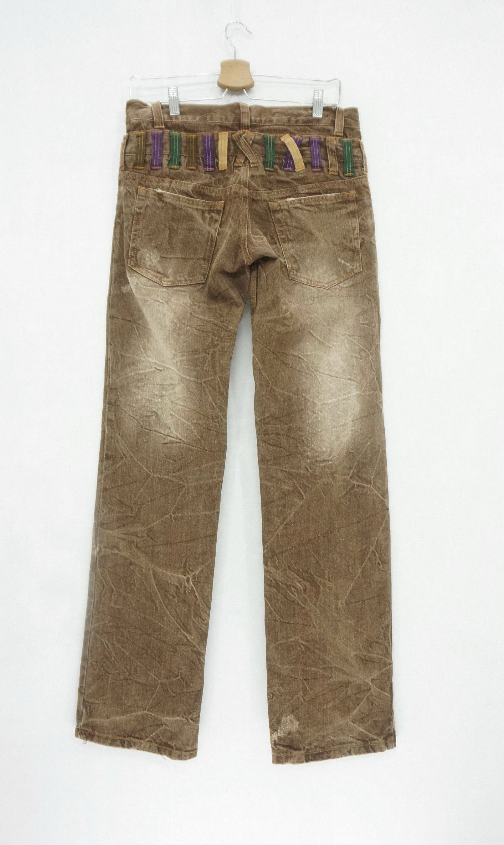 Distressed Denim - NYLAUS Double Waist Brown Jeans - 3