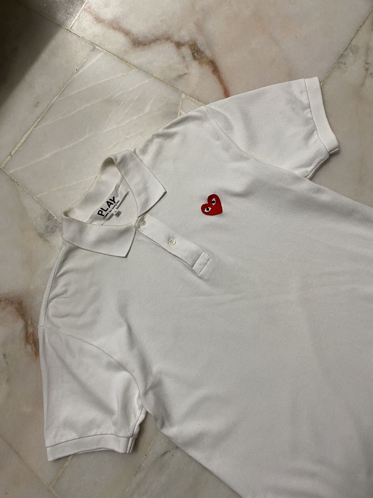 💥Vintage AD2012 Play Comme Des Garcons White Polo Tee - 5