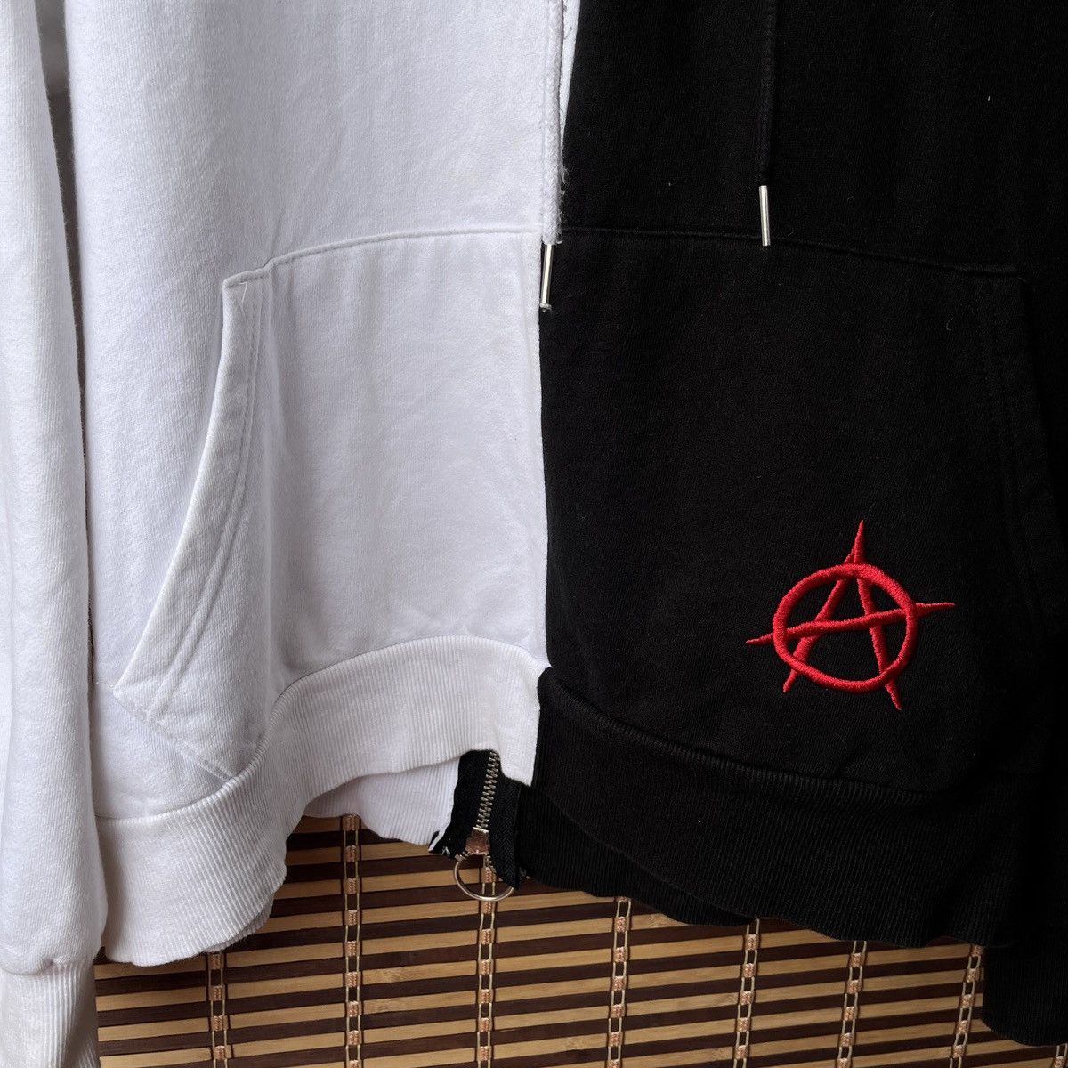 Vintage - Atti Black White Anarchy Embroidery Sweatshirts Hoodie - 8