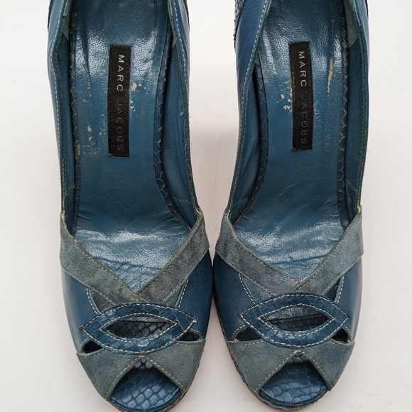 Marc Jacobs Italian-made Blue Suede Leather Cutouts Peep Toe Pumps Women's 6M - 6