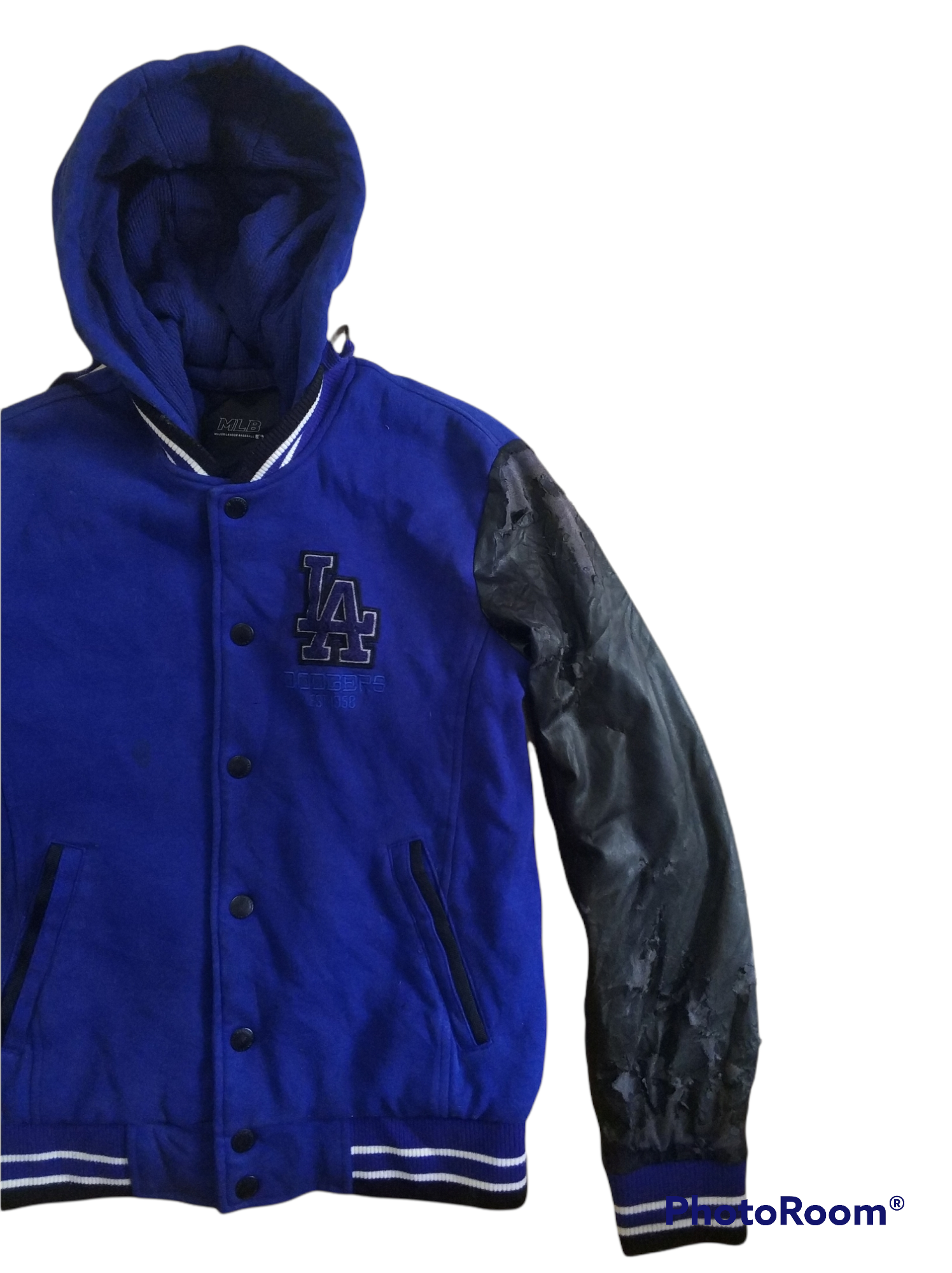 MLB - 🔥Distressed LA Dodgers Hoodie Varsity Jacket - 3