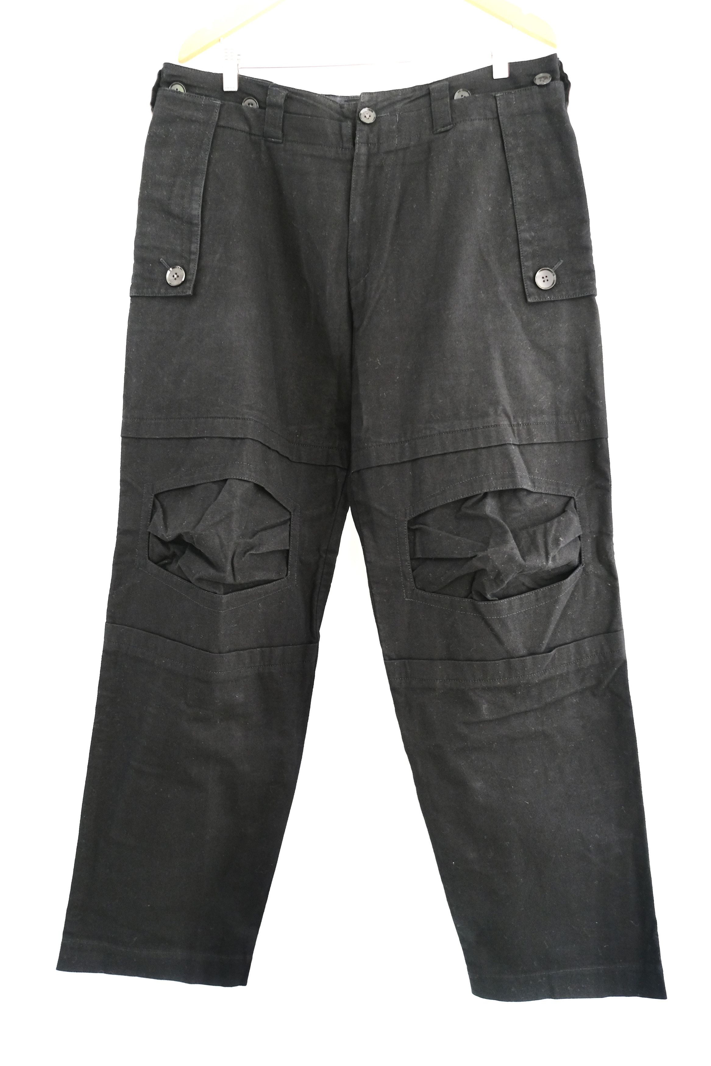 2000s Linen-Cotton Hem Button and Shadowbox Knee Pants - 13