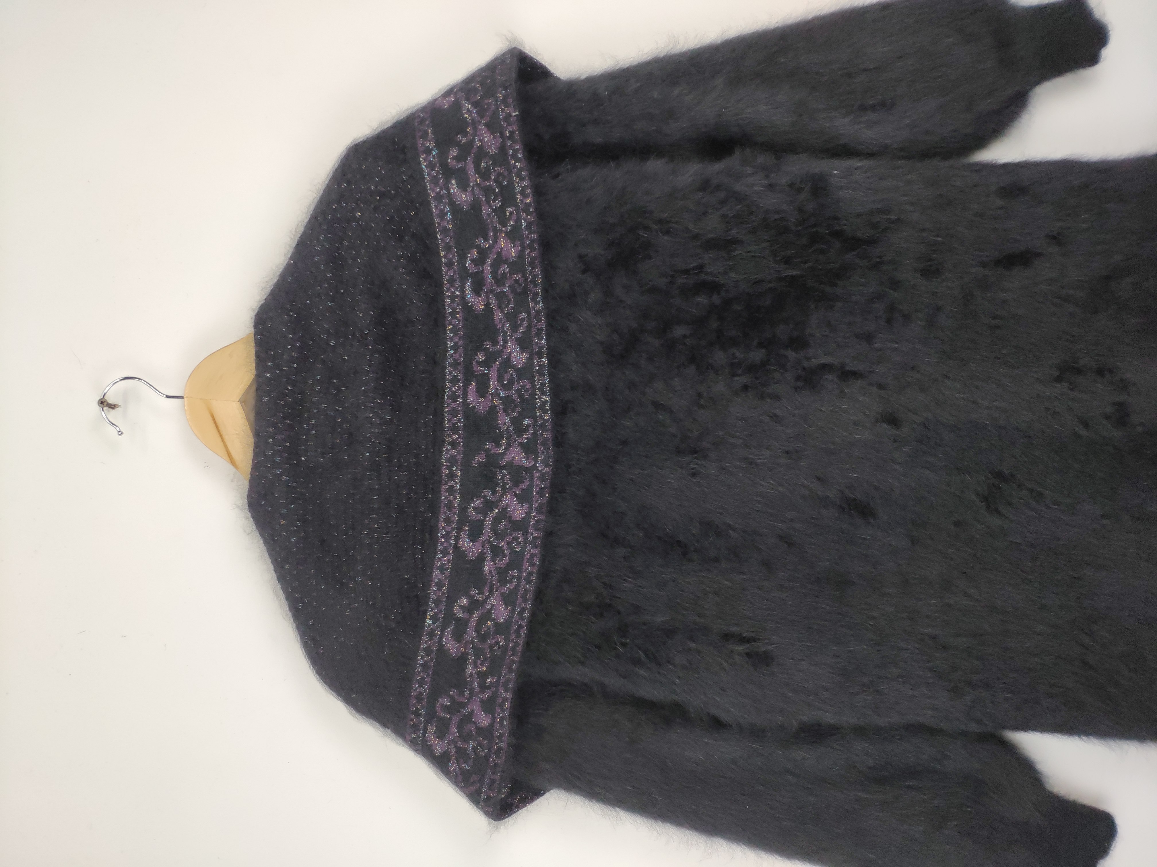 Archival Clothing - Vintage Wool Mohair Shag Shaggy Cardigan Shawls Collar - 14
