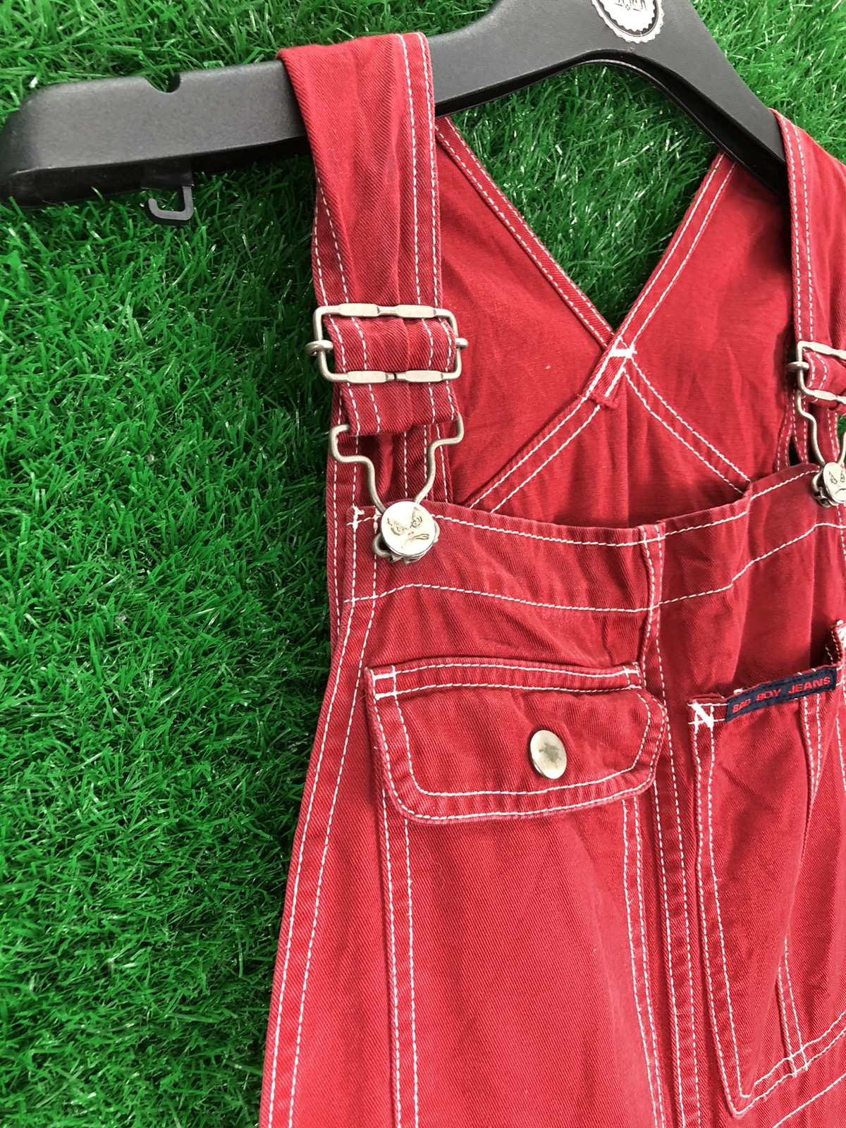 Vintage - Vintage 90's Bad Boy Jeans Red Overall Denim Workwear Style - 2