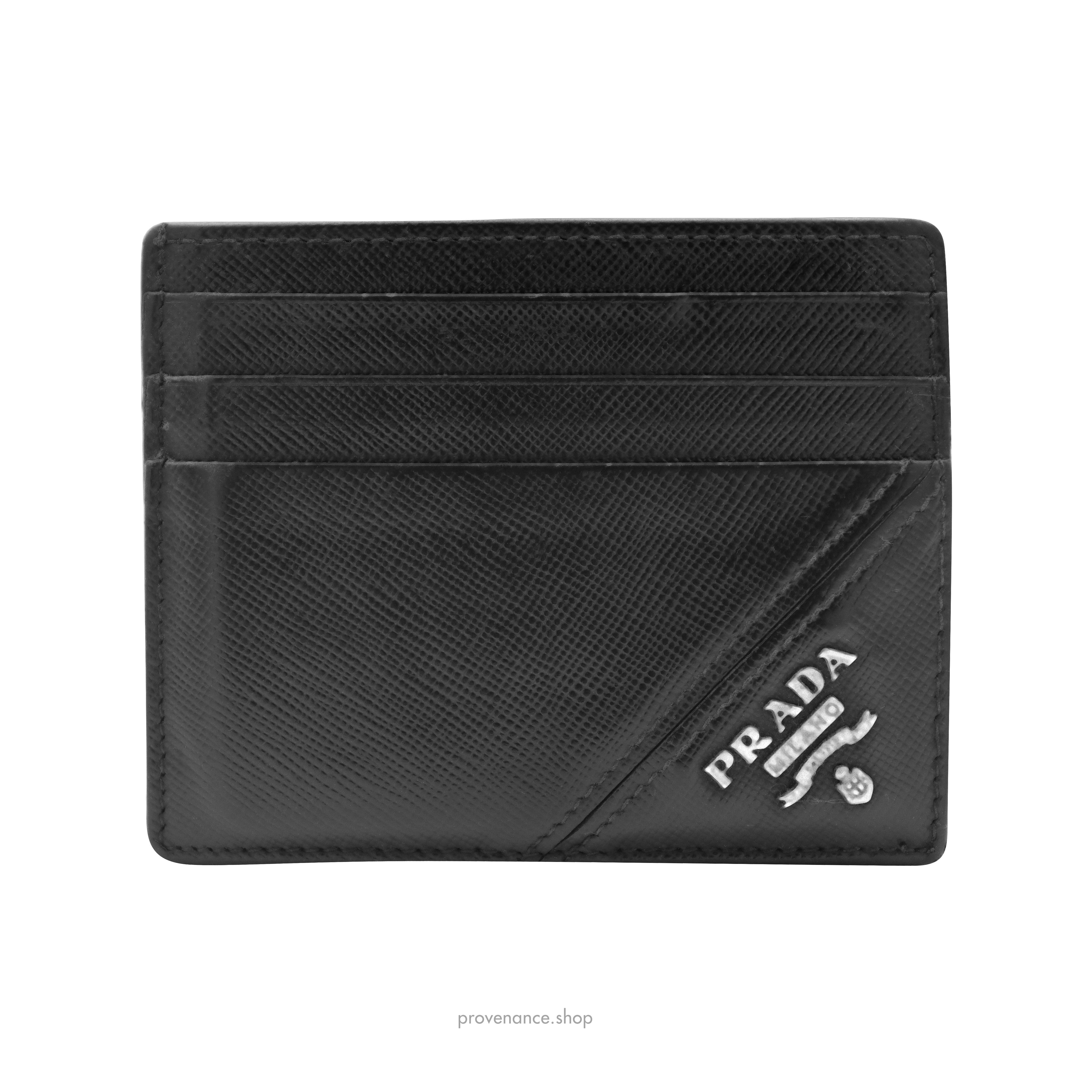 Prada Logo Card Holder Wallet - Black Saffiano Leather - 1