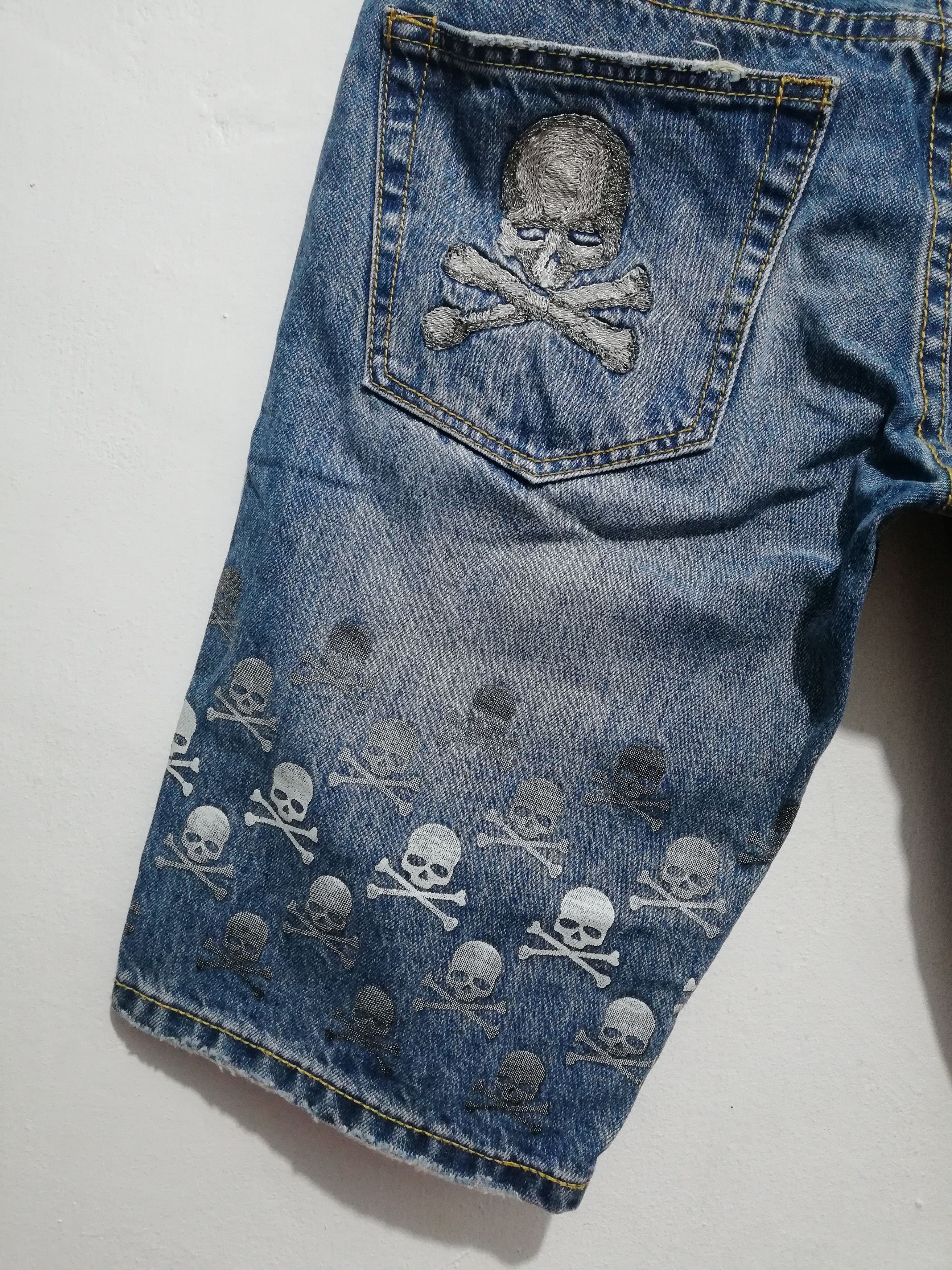 MMJ Skull Printed Denim Shorts - 7