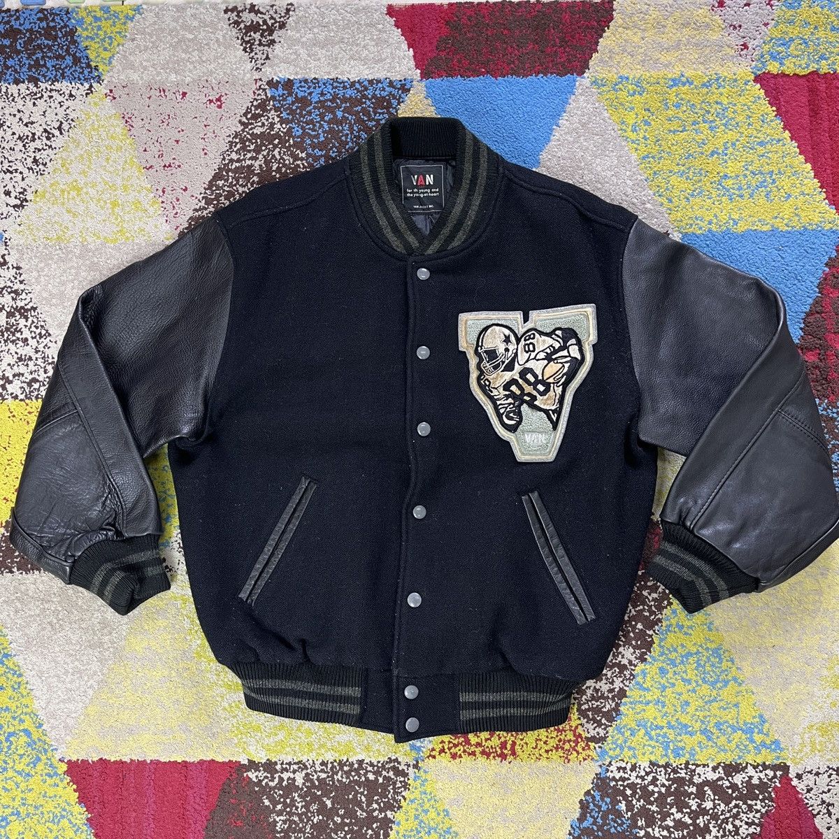 Vintage Quilted Leather Letterman Varsity Jacket By VAN - 5
