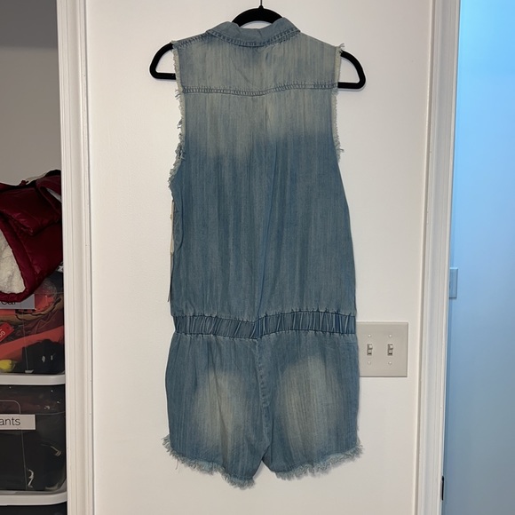 Vintage Havana Distressed Chambray Sleeveless Boho Western Romper - 5