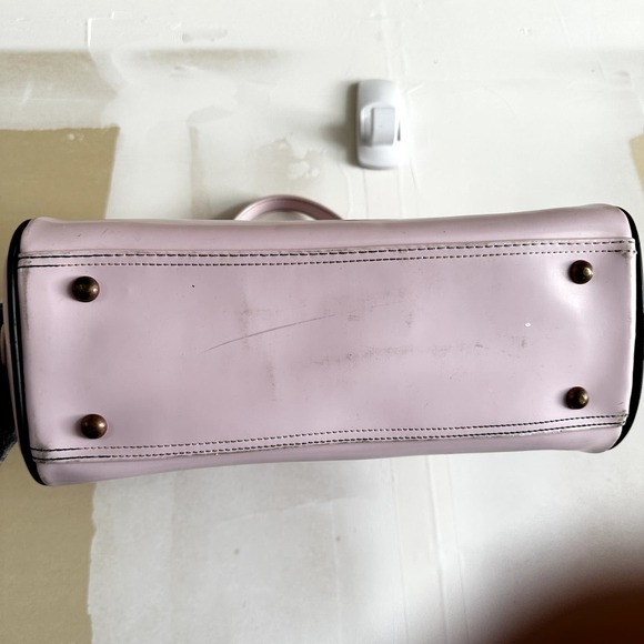 Vintage Von Dutch Leather Bowling Bag Y2k Hand Carry Zip Closure Light Pink - 4