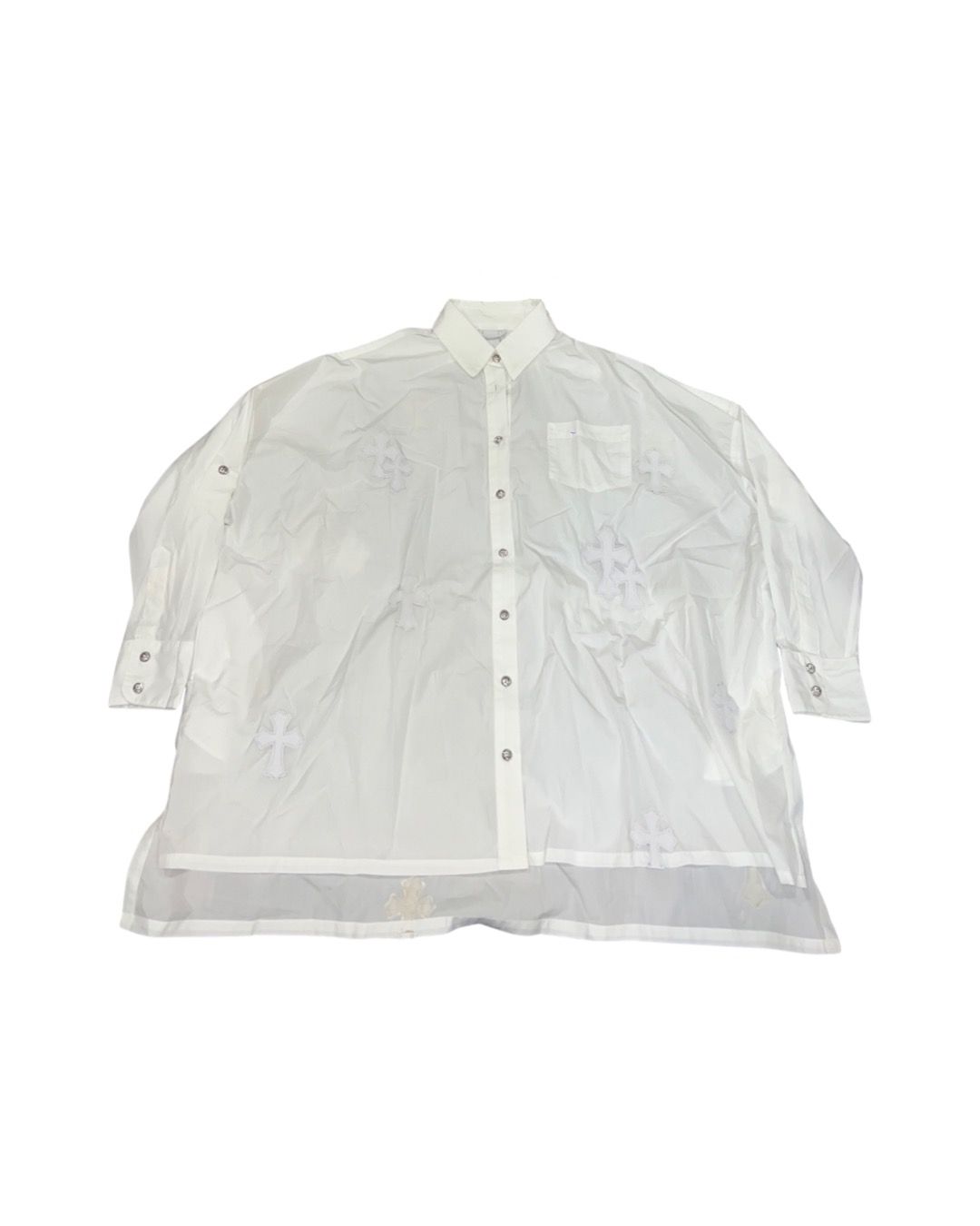 Mahal Kita white leather cross patch button up shirt - 1