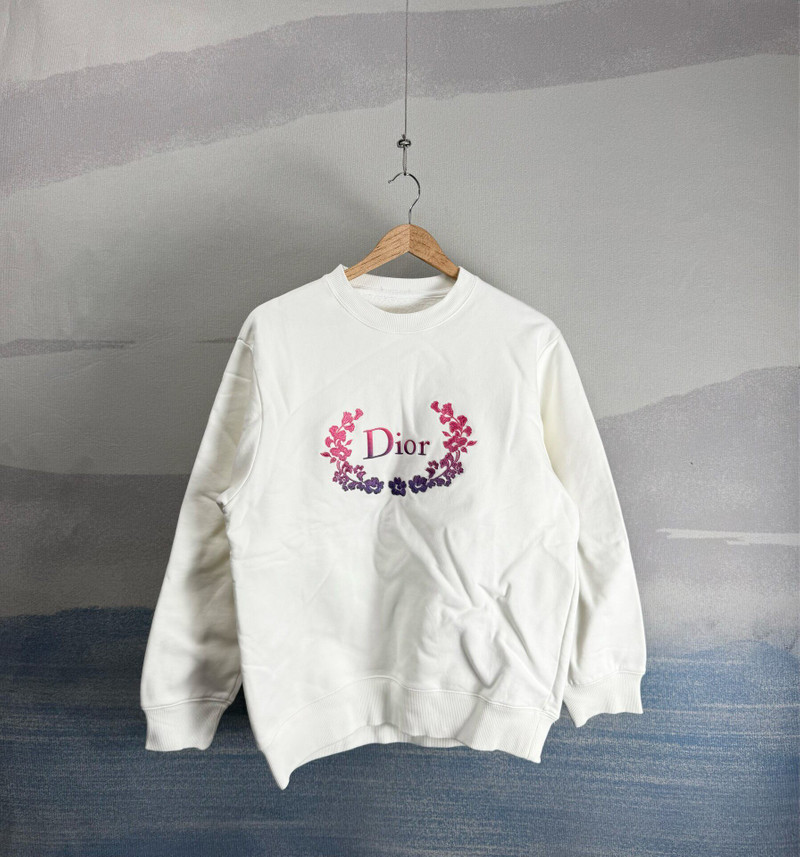 Dior white sweatshirt with letter and wheat-ear embroidery - 1