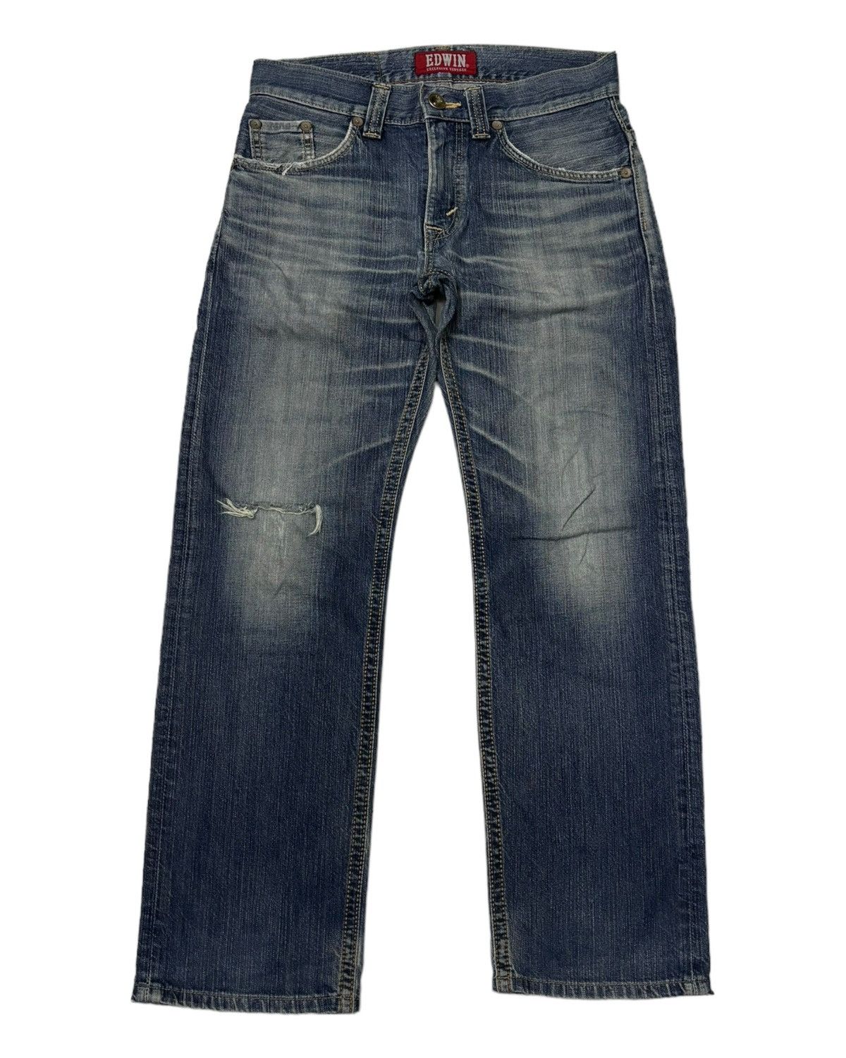 VINTAGE EDWIN XU DISTRESSED DENIM JEANS - 5