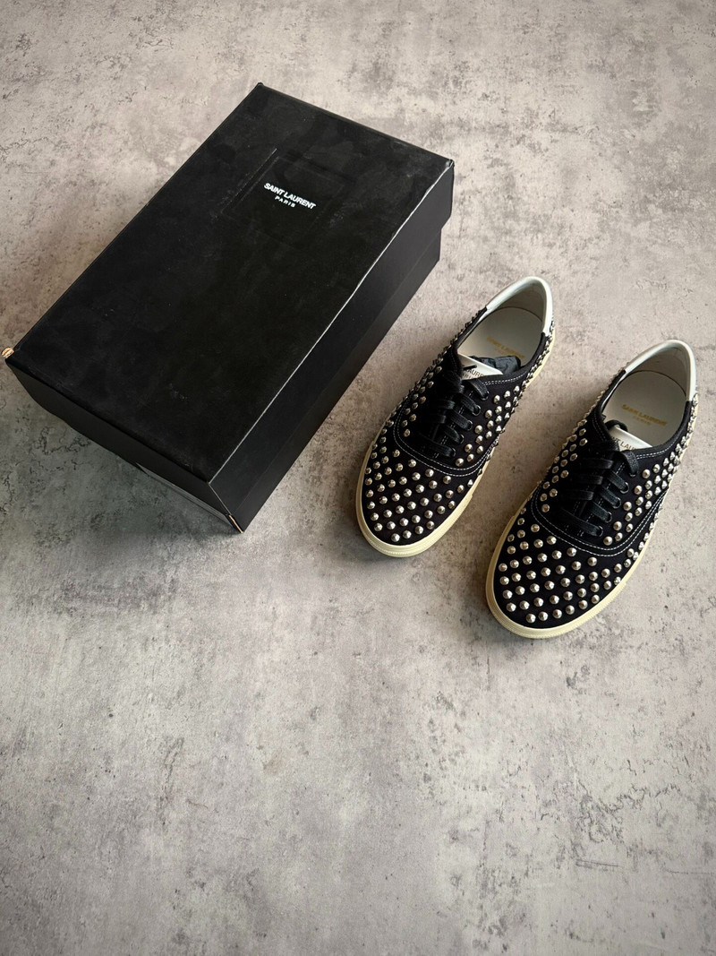 Saint Laurent Paris 15SS Black Studded Canvas Low-Top Sneakers by Hedi Slimane - 1