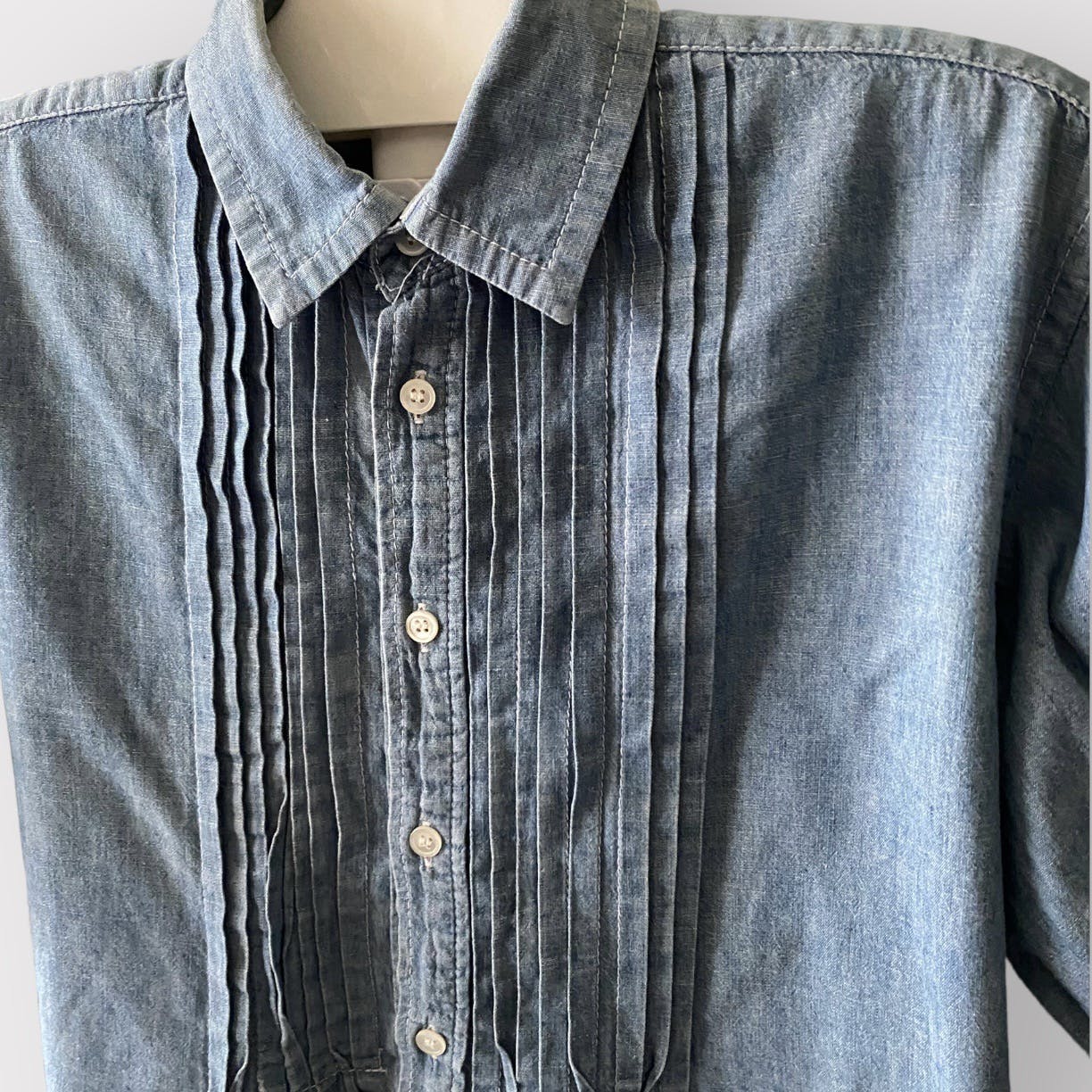 Chambray Pleated Oversize Blouse - 1