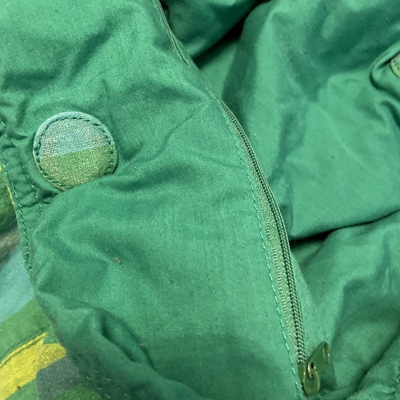 Retro Boho Satchel Bag Green Yellow Striped Leather Patch Corner Magnetic - 2