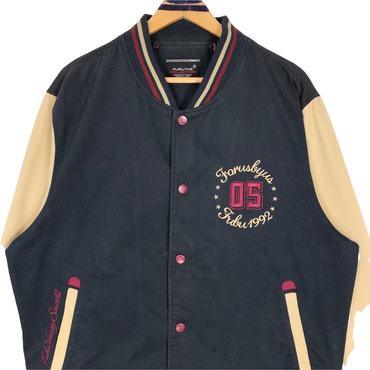 Vintage 90s FUBU Cotton Varsity Jacket Big Logo Embroidery - 3