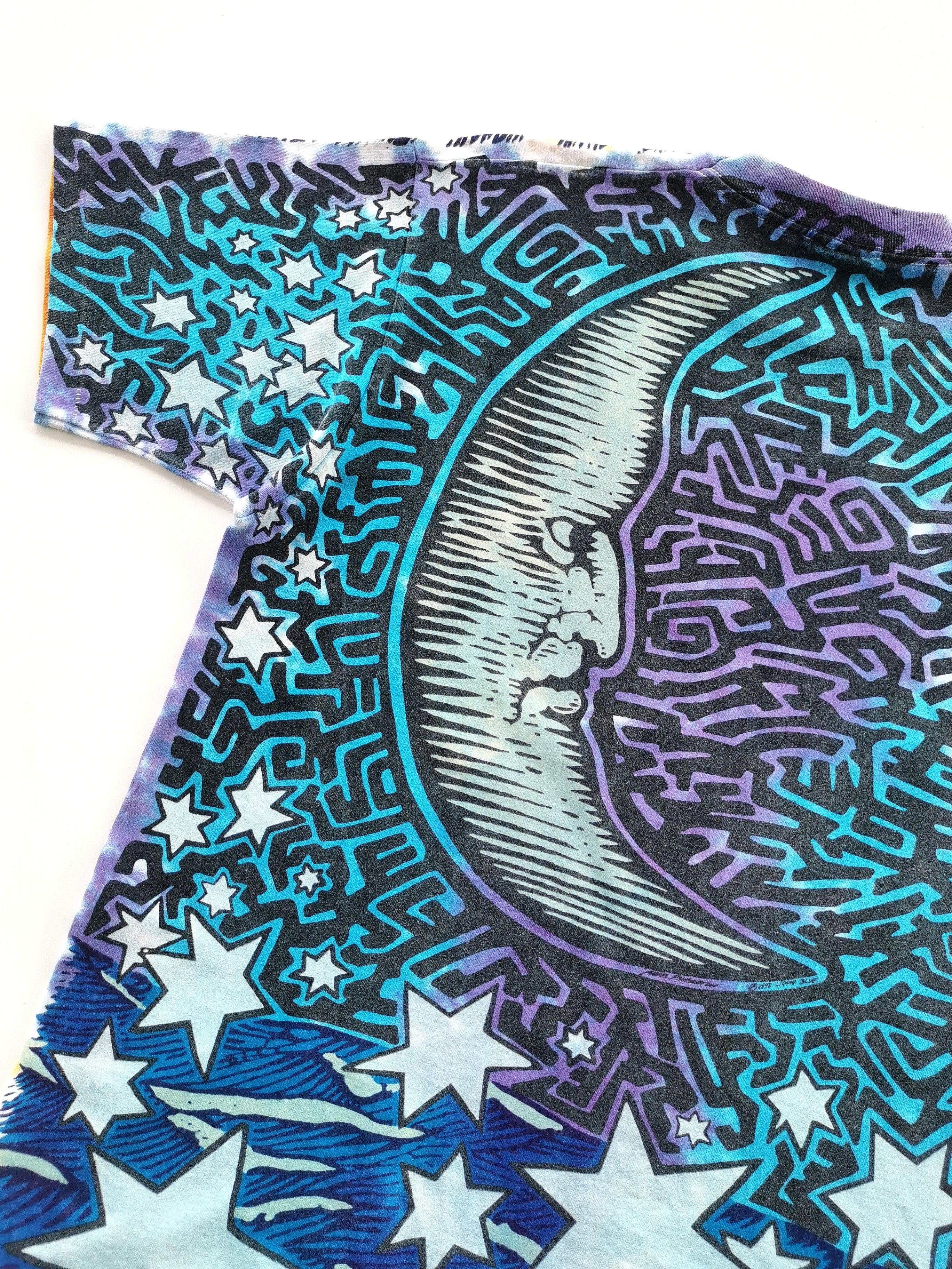 1992 Vintage Sun Moon Art By Chris Pinkerton Liquid Blue Tee - 11