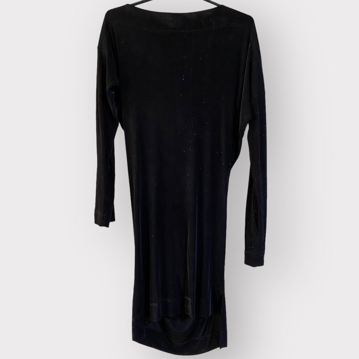 Black Glitter Cowl Collar Asymmetric Drape Dress - 7