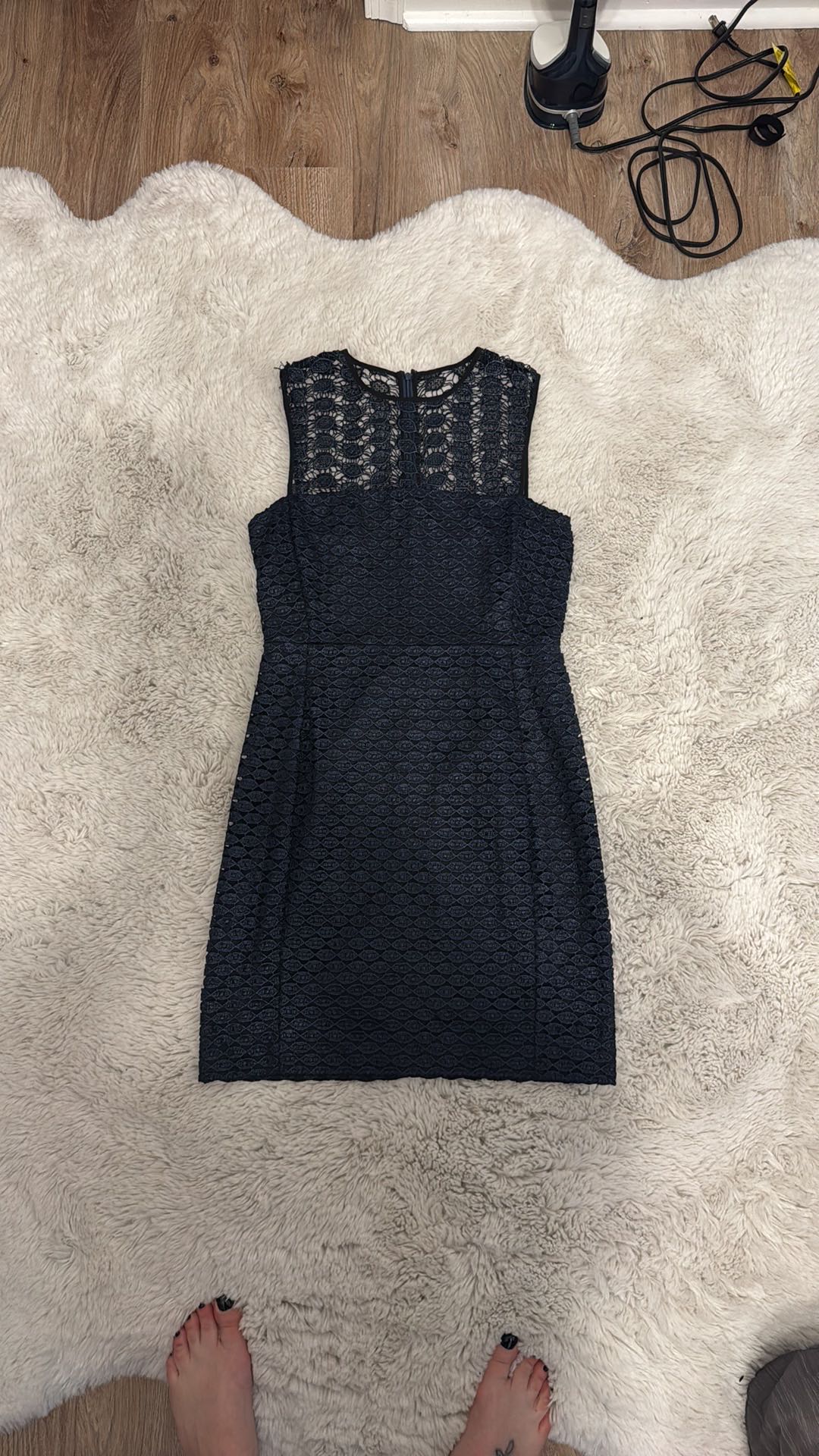 chinese dress ladies Navy Beaded Lace Long V Neck Dress With See-Through Mesh Paneling
