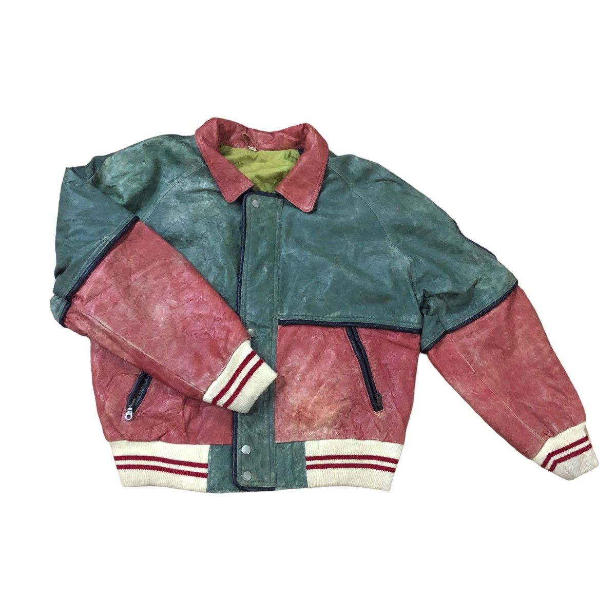 Vintage conbipel leather jacket colour block bomber - 1