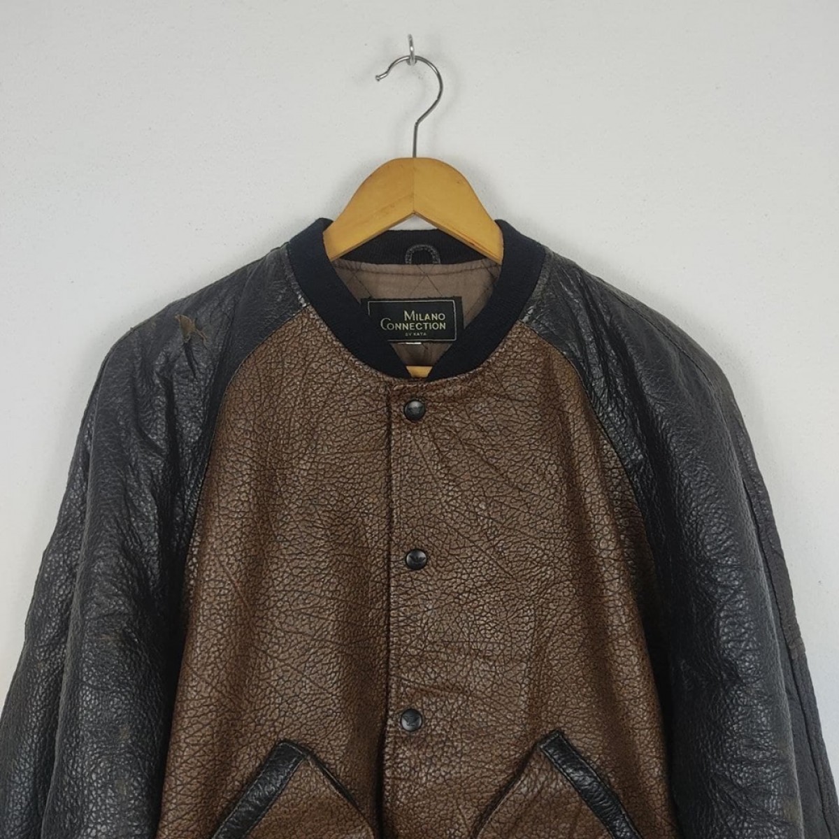 Bomber Jacket - Milano Connection Leather Sheepskin Bomber Varsity Jacket - 3