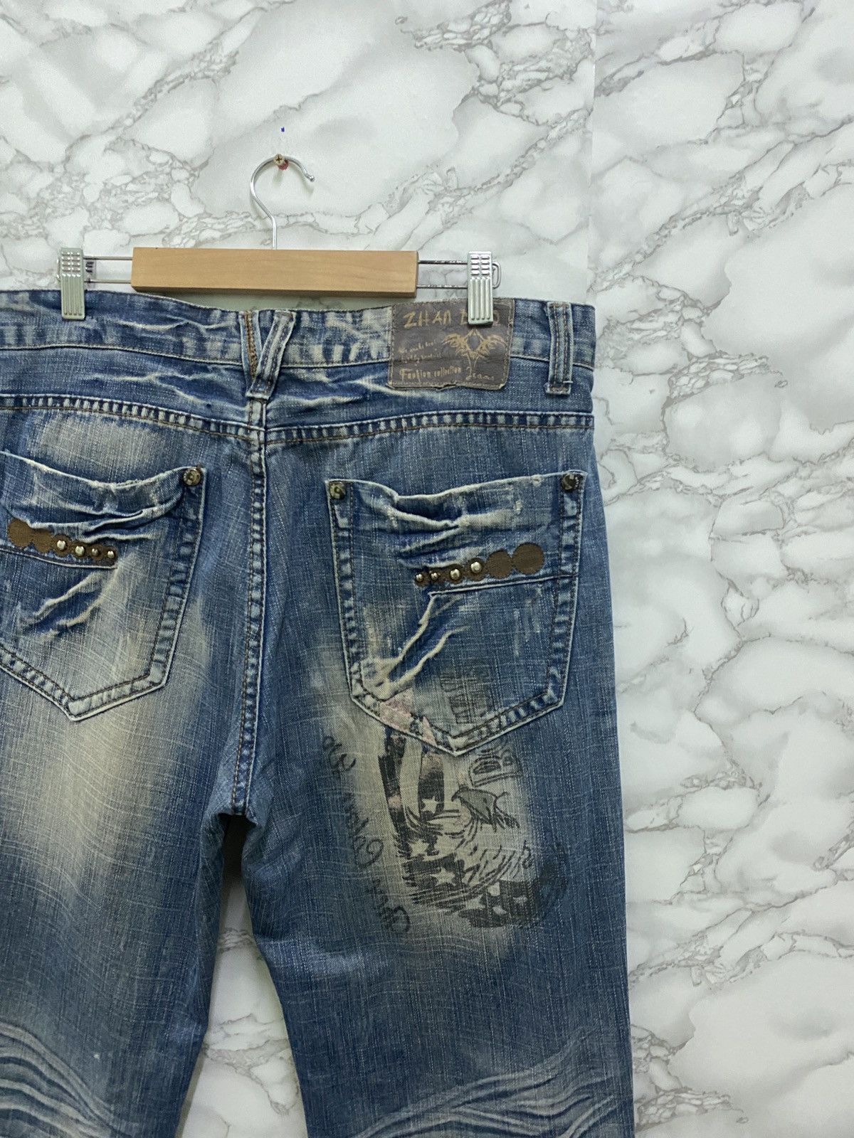 Designer - Vintage ZHAO DAO Patches Distressed Denim Jean - 13