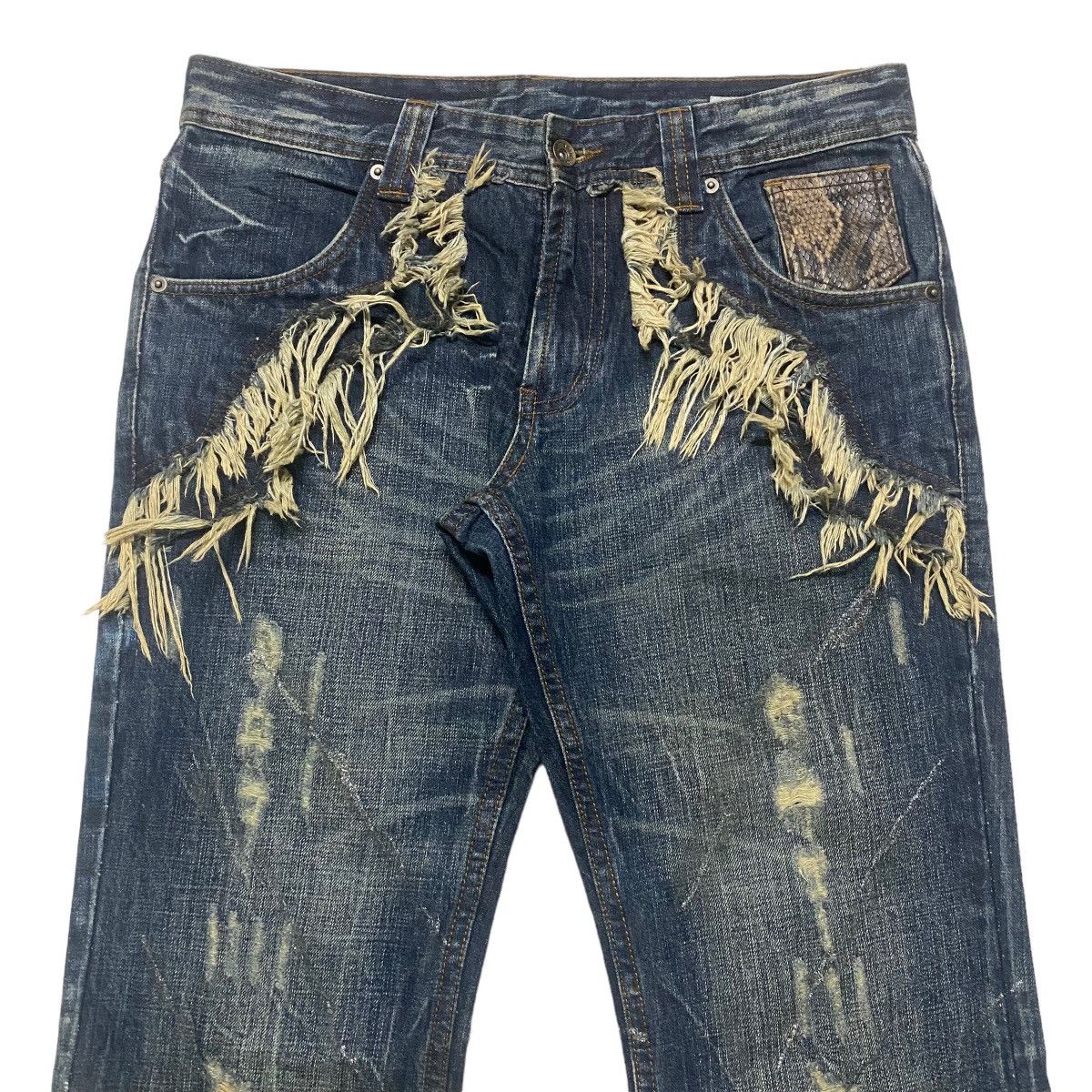 Le Grande Bleu (L.G.B.) - SEMANTIC DESIGN Whisker Denim Flare Jeans Leather Trimmed - 3