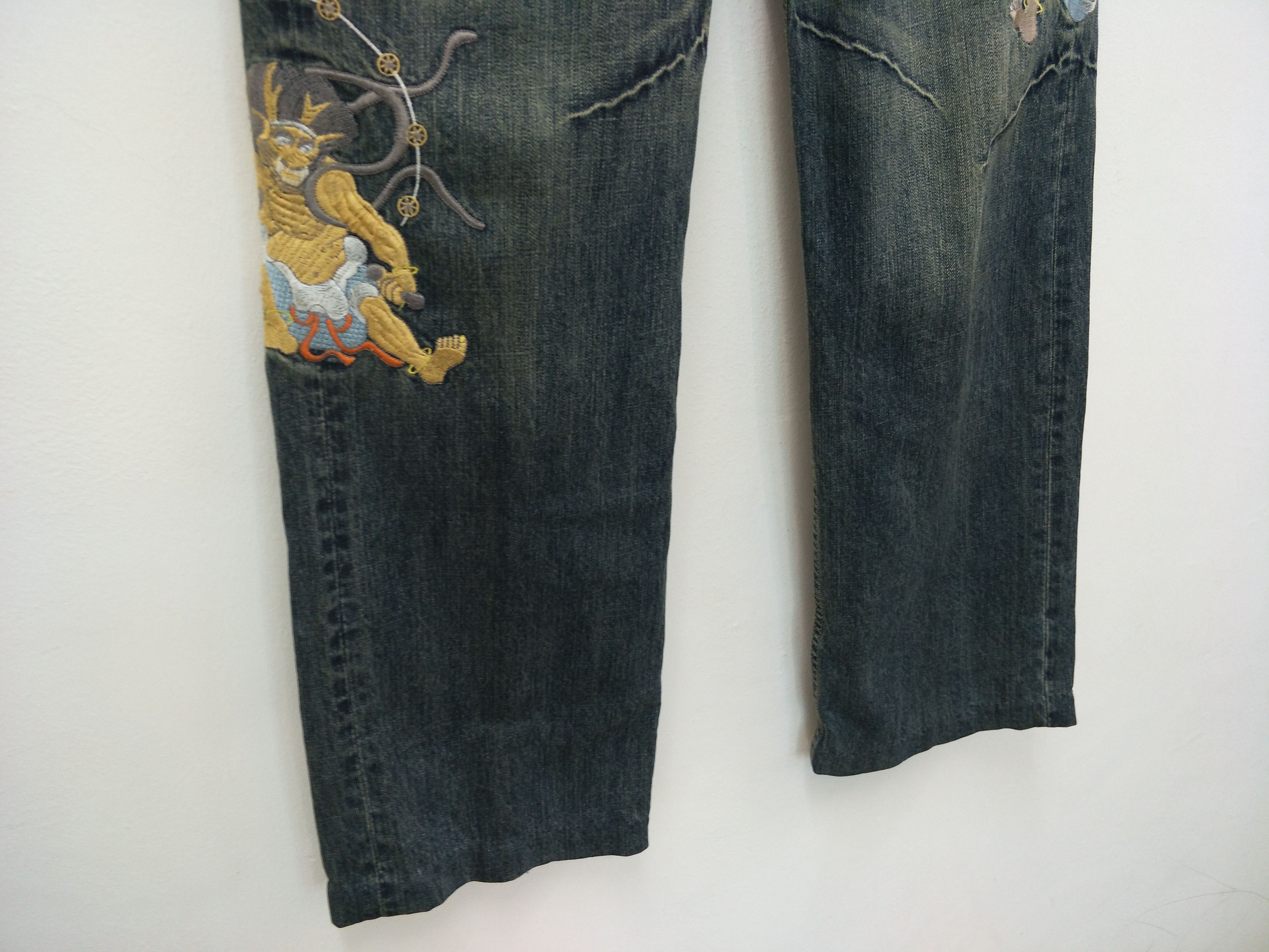 Japanese Brand Karakuri Tamashi Embroider Japanese God Denim - 4