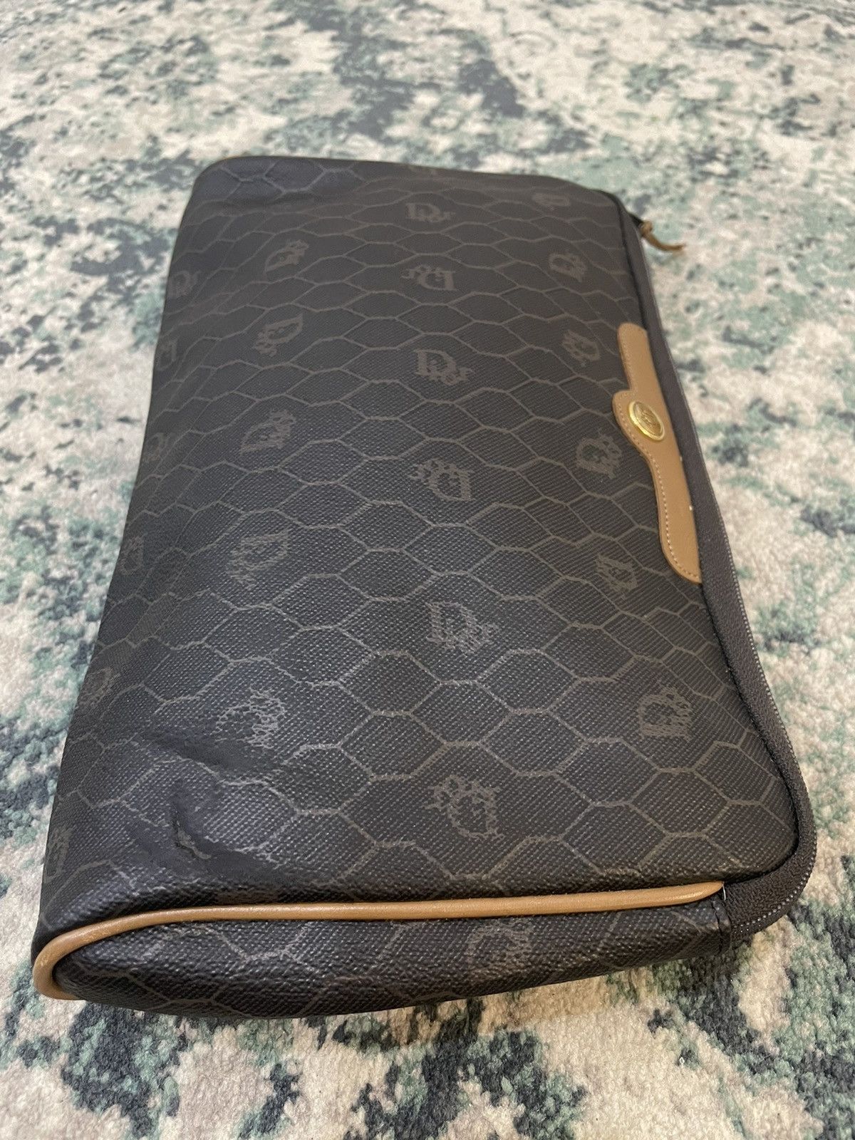 Dior Honey Comb Monogram Leather Clutch Bag - 8