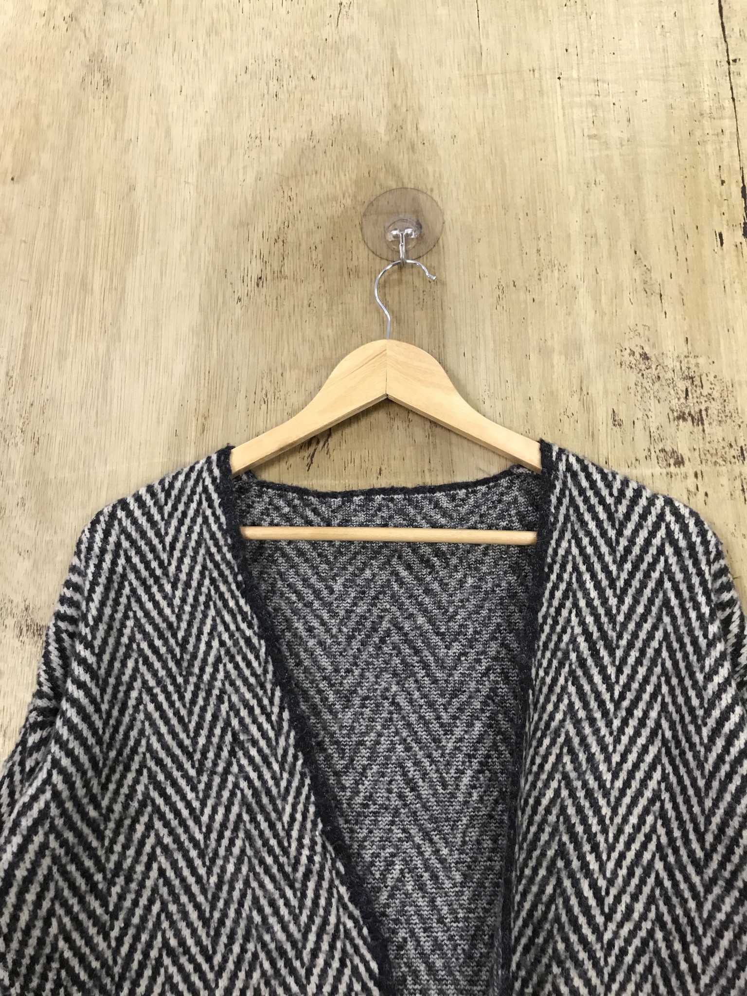 Japanese Brand - Japanese Brand Herringbone Tweed Open Knit Cardigan - 2