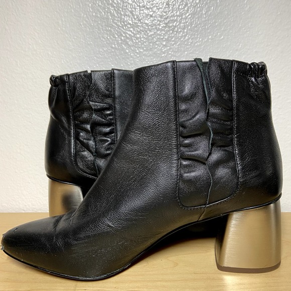 Jill Sander Navy Nappa Boots Leather Ankle Side Ruched Block Heel Black 40 9.5 - 3