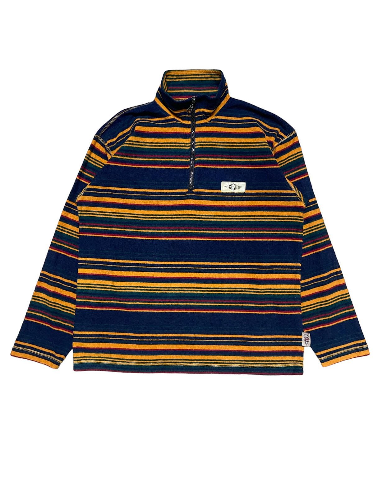 Vintage 90s Bear Surf Striped Halfzip Fleece Sweatshirt - 1