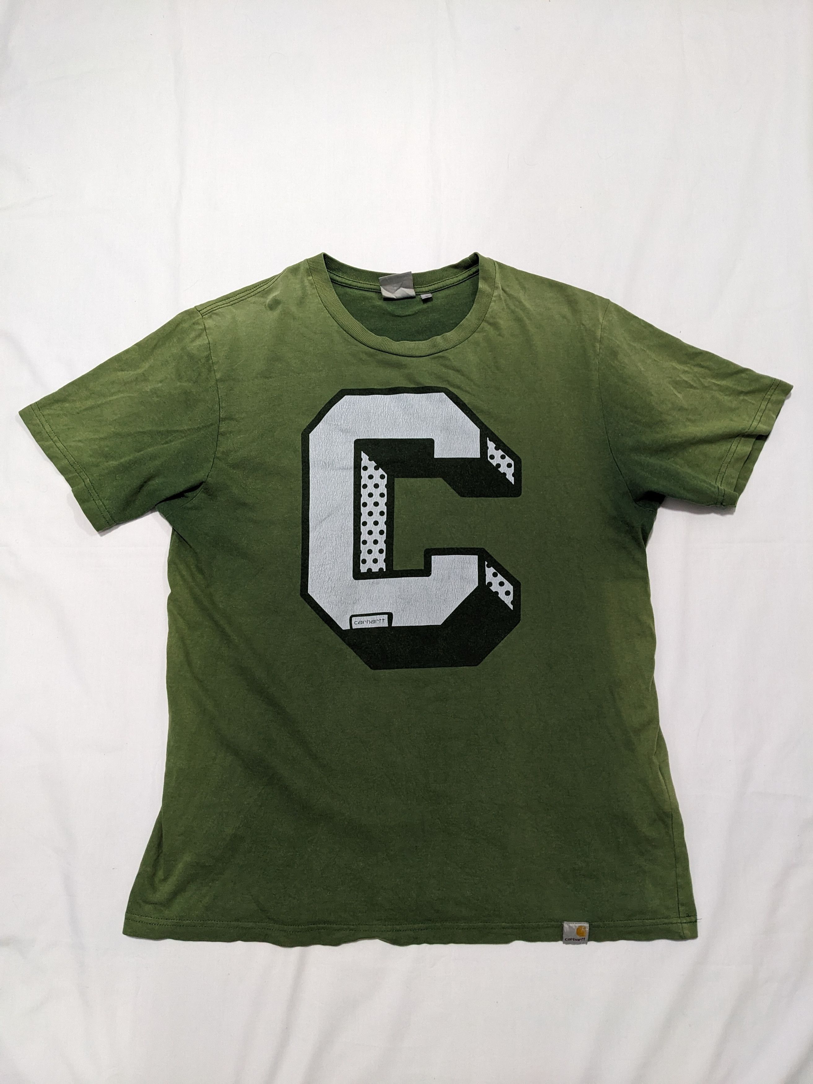 Vintage Sunfaded Carhartt Wip Logo Graphic Green T-Shirt - 1