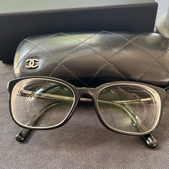 Chanel Women's Glasses Italy with Case Box EUC Grey Black Logo Acetate 54-17 140 - 9