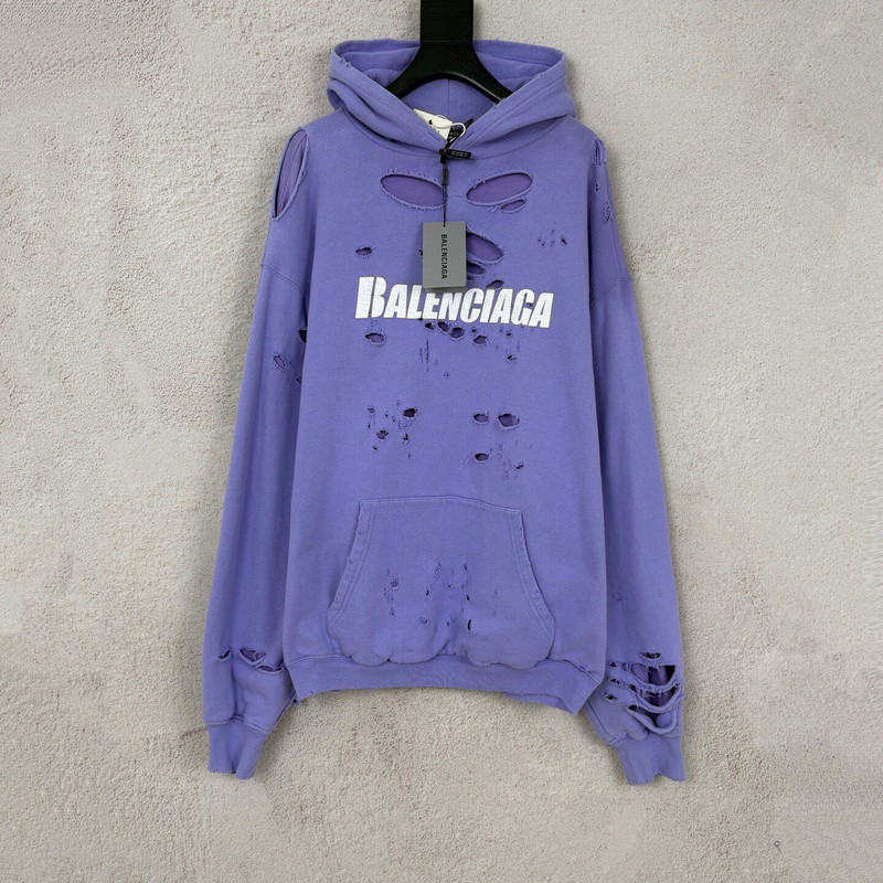 Balenciaga Ripped Logo Hooded Sweater - 1