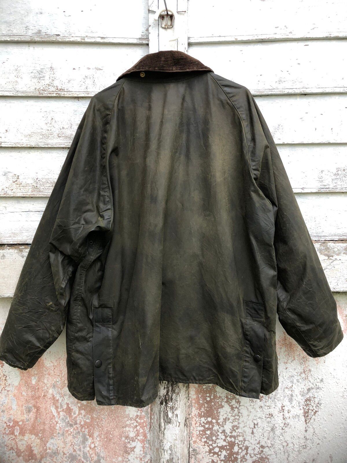 Distressed Barbour Bedale Olive Waxed Coat Size C46/117cm - 5