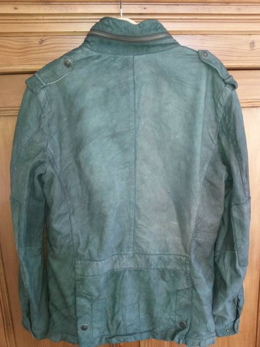 Drykorn - Real olive green leather hooded washed jacket size 46 48 - 7