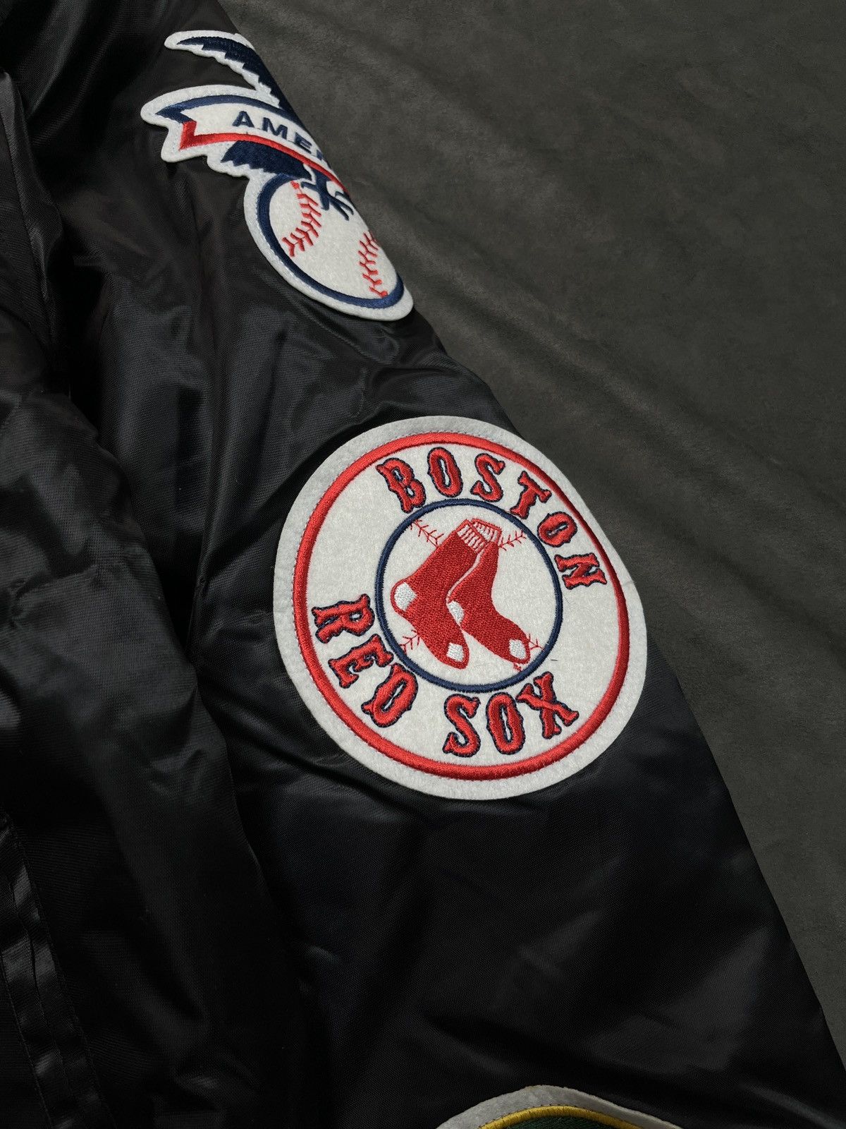 Majestic MLB All Star Logo Patch Black Satin Jacket Large - 9