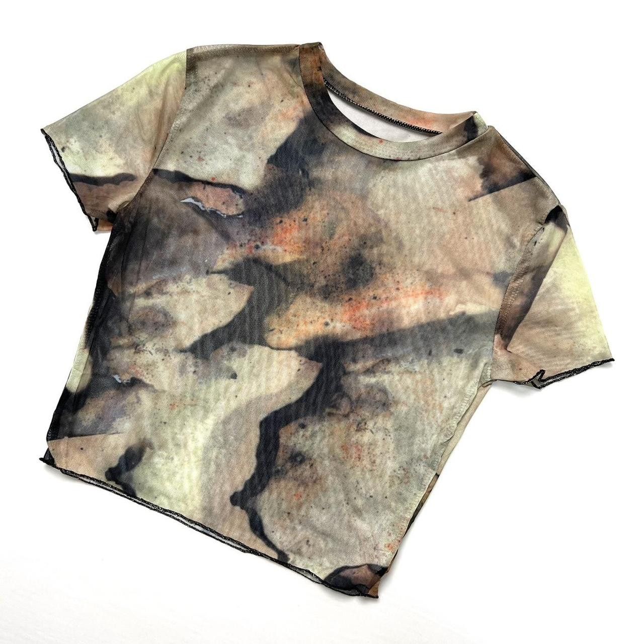 Hype - Rare Burnt Paper Print Splash Ink Mesh Crop Top Medium - 3