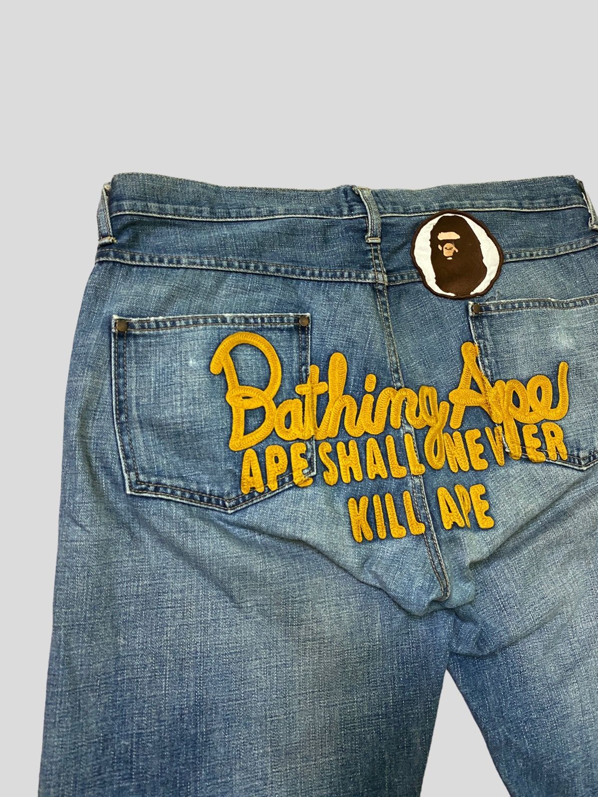 Bathing Ape Nigo Chain Embroidery Distressed Denim Jeans - 13