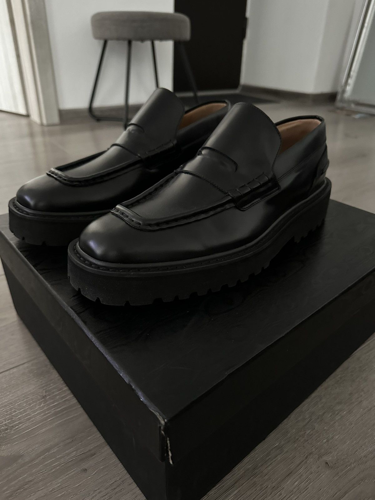 Dries Van Noten Squared Toe Loafers Black Polished Leather - 2