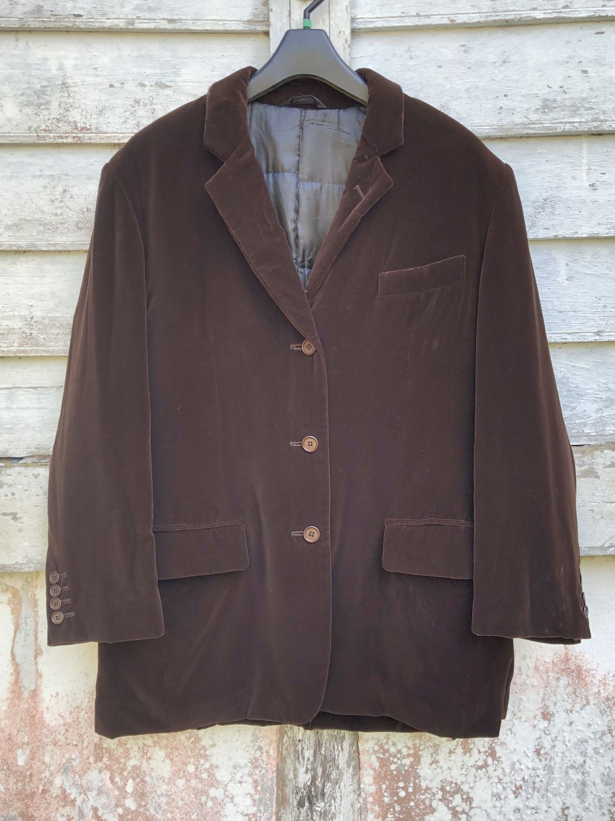 Vintage Helmut Lang Dark Brown Velvet Padded Jacket - 1