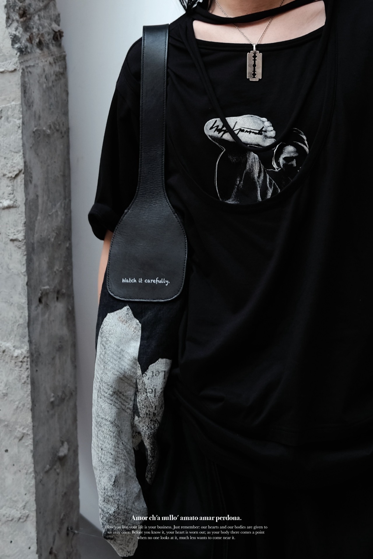 Yohji Yamamoto 21aw Kung Fu Boy Ribbon Portrait Double Short Sleeve T-shirt - 4