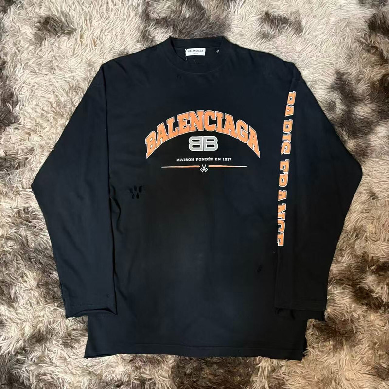 Balenciaga Black Distressed Double B Scissor Long-Sleeve - 1